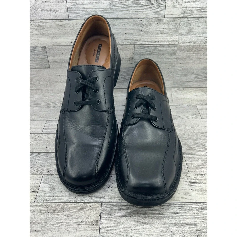 Clarks Collection Mens Leather Black Lace Up Dress Shoes Comfort Cushioned Sz 13